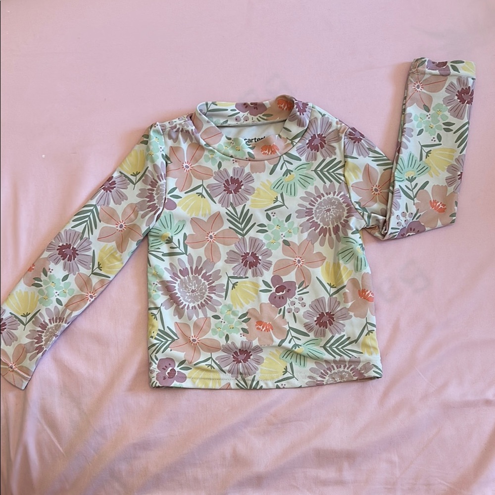 Carter's Pink and Yellow Rashguard Swim Top Full-Length Sleeves